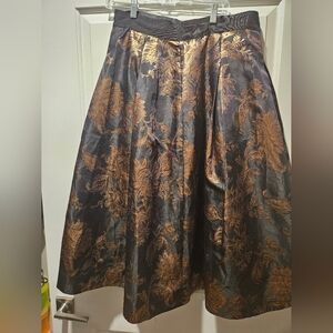 White House Black Market Black and Gold A-Line Skirt